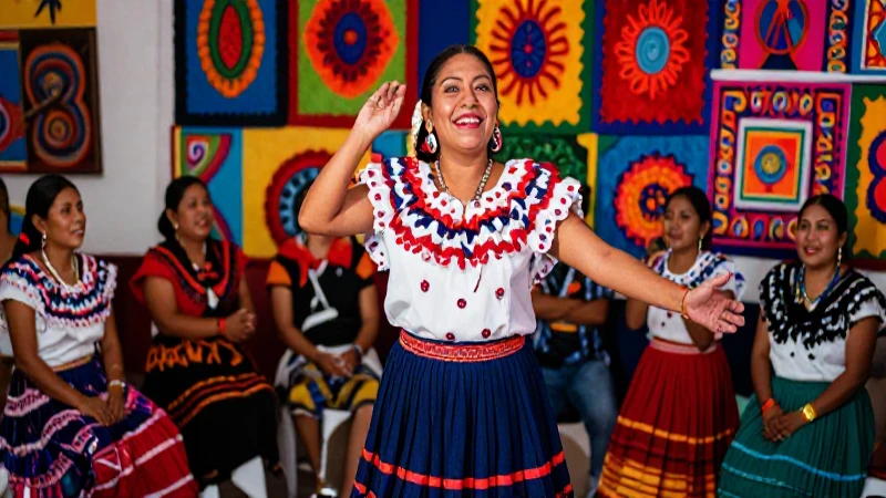 Promotor cultural mexicano dinámico en evento comunitario vibrante