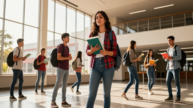 Estudiante mexicano en campus con luz cálida