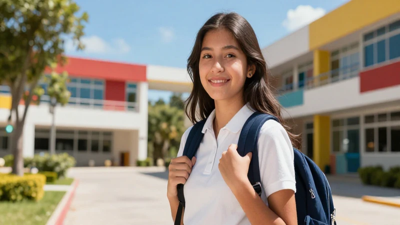 Estudiante mexicano determinado en campus moderno