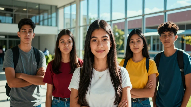 Jóvenes mexicanos ambiciosos en moderno campus