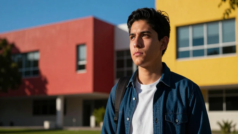 Joven estudiante mexicano en campus vibrante