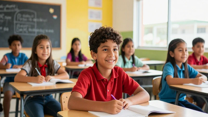 Niños mexicanos sonrientes en aula vibrante