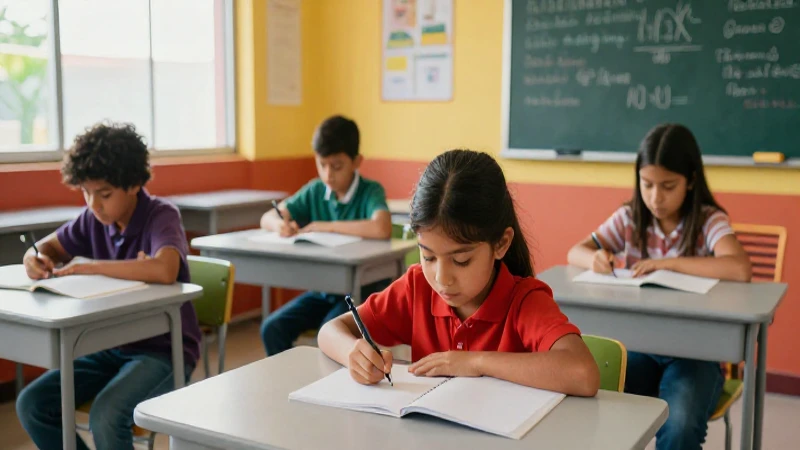 Niños mexicanos en aula, estilo vibrante y cinematográfico