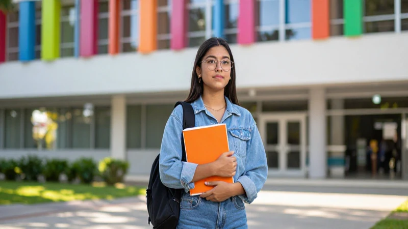 Estudiante mexicana en campus, luz cinematográfica