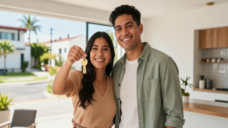 Joven pareja mexicana feliz con sus nuevas llaves
