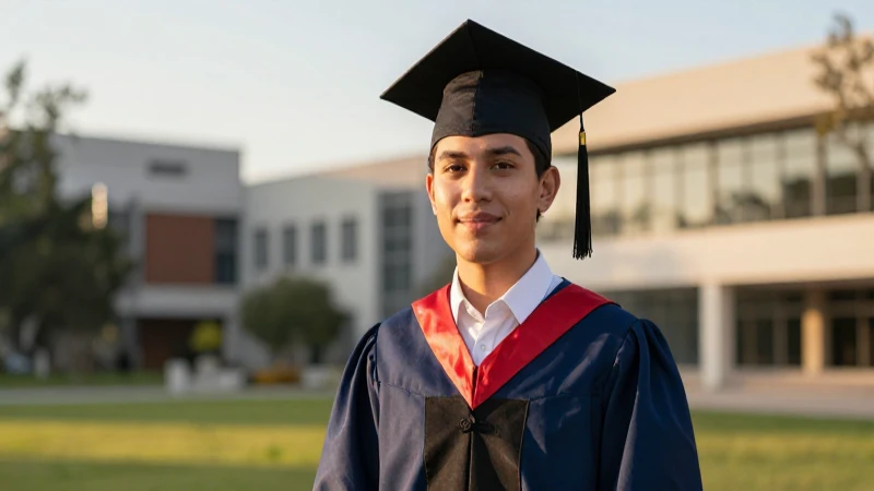 Joven graduado mexicano en la universidad