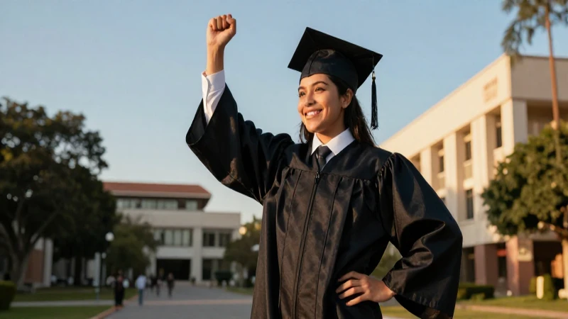 Graduado mexicano triunfal bajo luz dorada