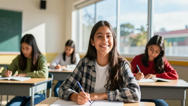 Estudiante mexicano feliz en clase moderna