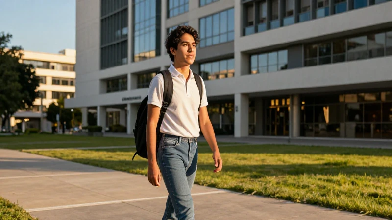 Joven mexicano brillante en campus dorado