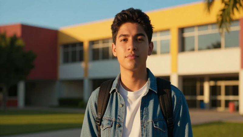 Estudiante mexicano universitario, confianza y ambiente vibrante