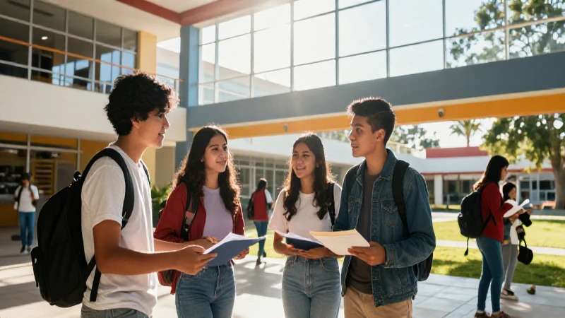 Estudiantes mexicanos modernos en un campus vibrante