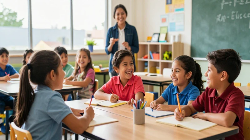 Niños mexicanos felices en aula moderna