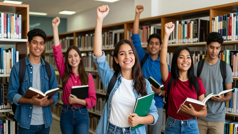 Estudiantes mexicanos celebrando éxito académico