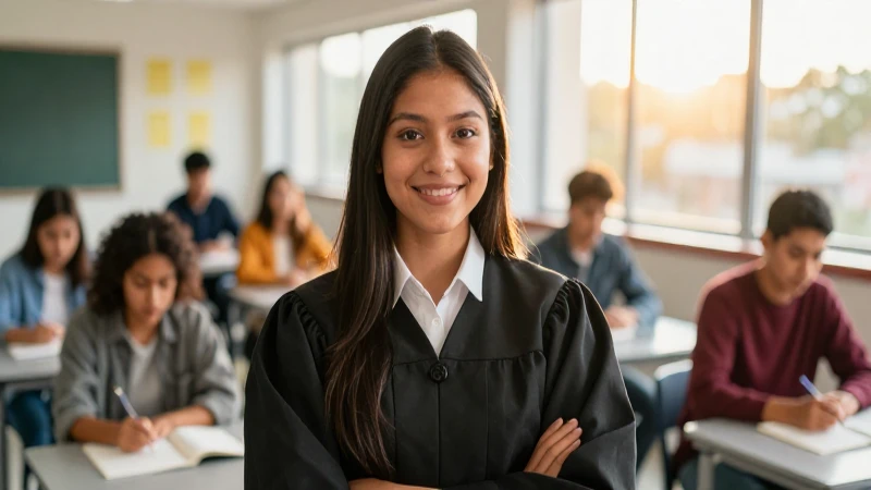 Estudiante mexicano en aula, luz dorada y vibrante