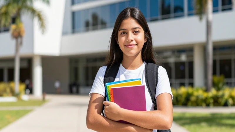 Estudiante mexicano confiado en campus moderno