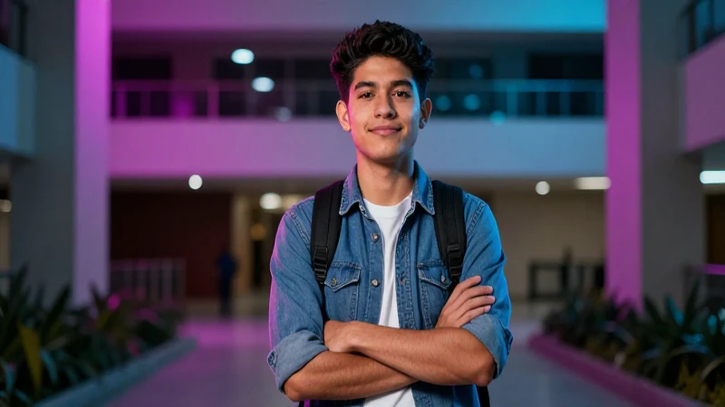 Joven estudiante mexicano, foto cinematográfica, vibrante y detallada
