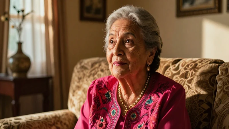 Mujer mexicana anciana, luz cálida y cinematográfica