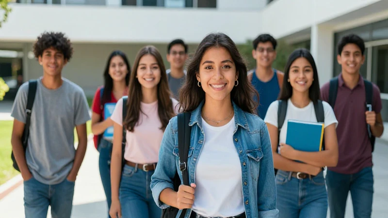 Estudiantes mexicanos optimistas en campus moderno