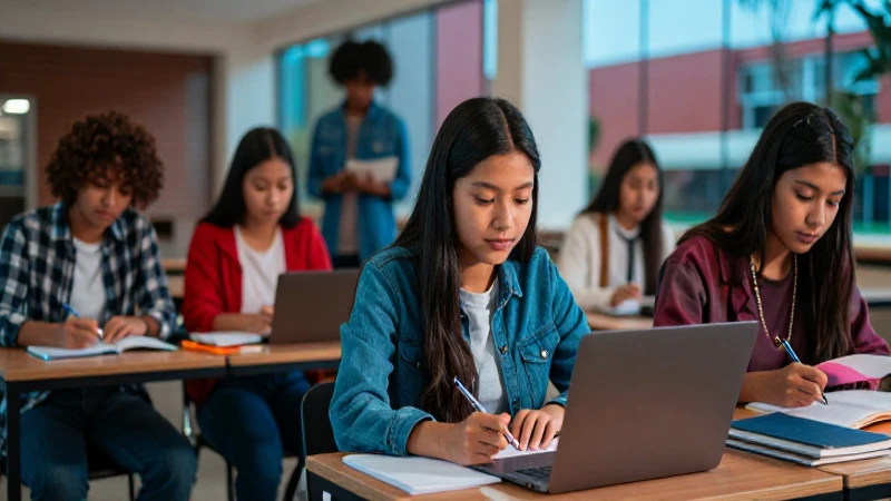 Joven mexicano estudia en campus universitario moderno