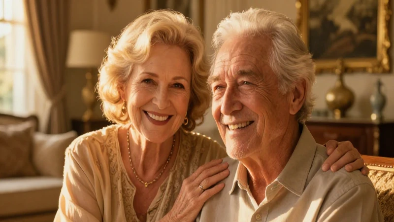 Retrato sereno de pareja mayor en luz dorada