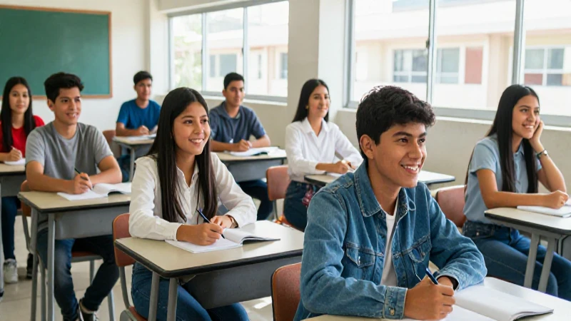Estudiantes mexicanos felices estudiando en clase