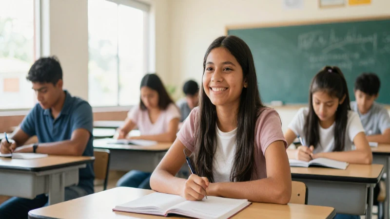Estudiante mexicano sonriente en aula profesional