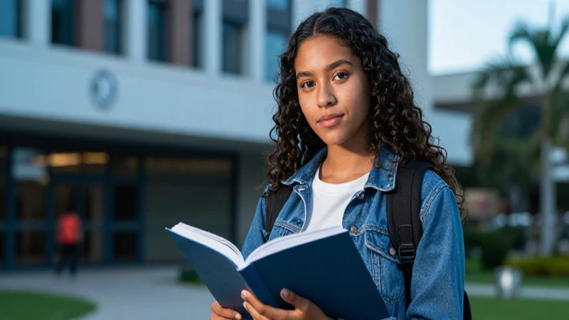 Joven estudiante mexicano en campus moderno