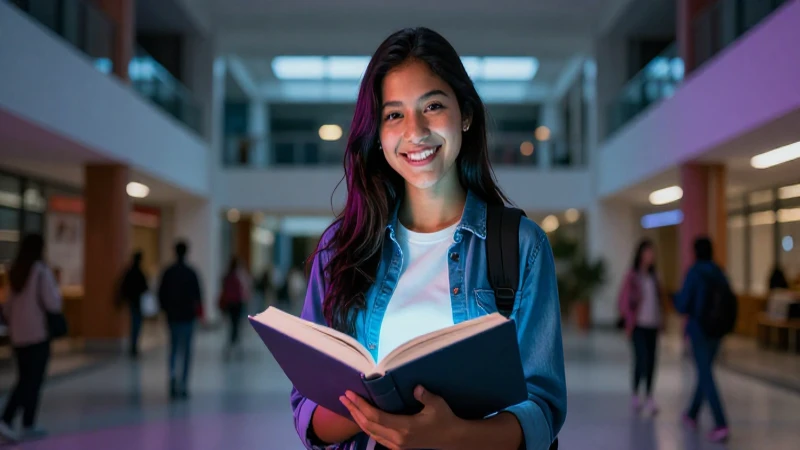 Estudiante mexicano sonríe en campus universitario