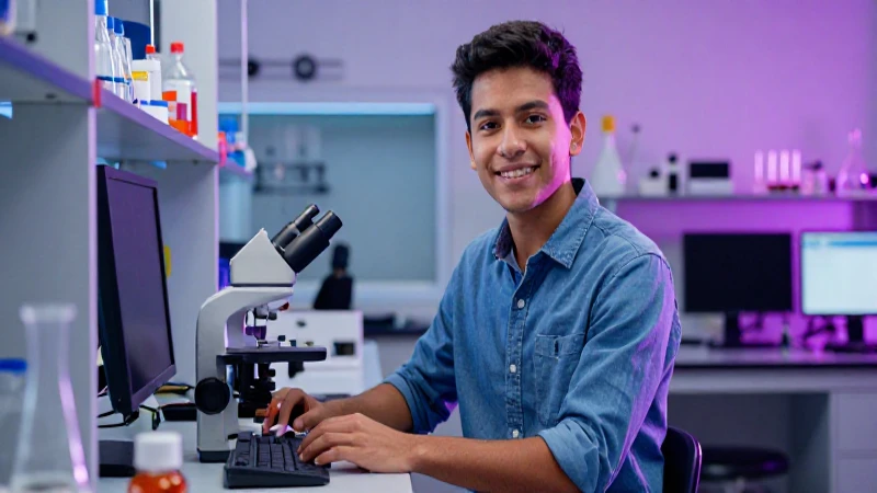 Joven mexicano en laboratorio universitario moderno