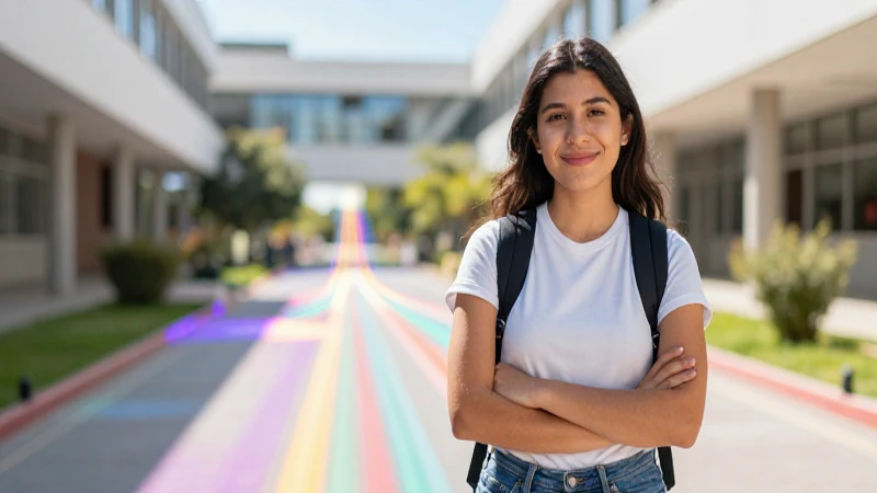 Estudiante mexicano en campus vibrante y moderno