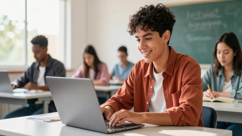Joven estudiante mexicano motivado en clase moderna