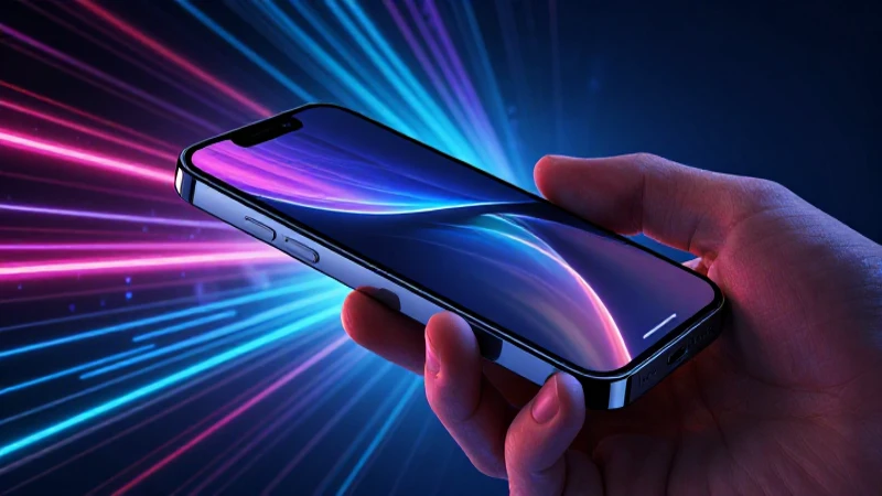 Smartphone moderno con destellos de datos vibrantes