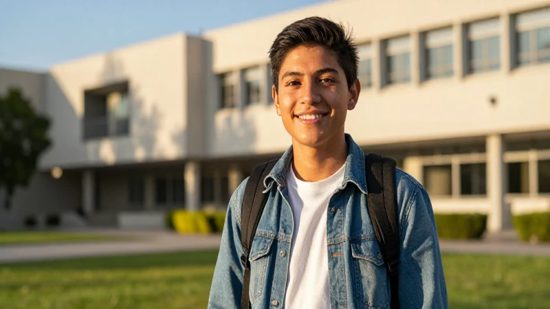 Estudiante mexicano brillante en campus universitario