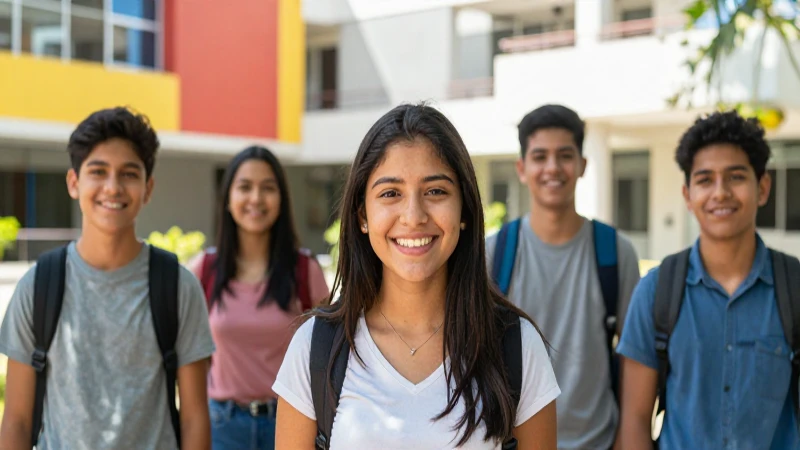 Estudiantes mexicanos modernos bajo luz vibrante