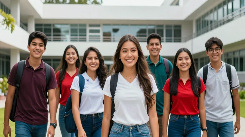 Estudiantes mexicanos sonriendo en campus moderno