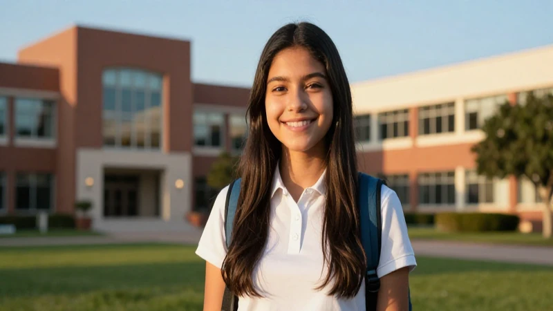 Estudiante mexicano sonriente en campus universitario al atardecer