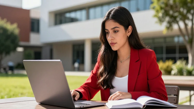 Joven mexicana ambiciosa en campus universitario