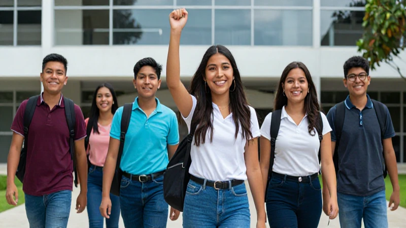 Estudiantes mexicanos exitosos en un campus moderno