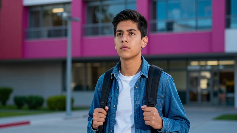 Joven estudiante mexicano exitoso en campus moderno