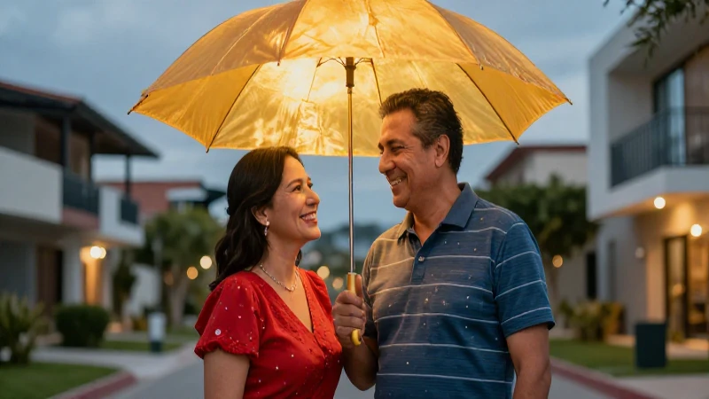 Pareja mexicana feliz bajo luz dorada