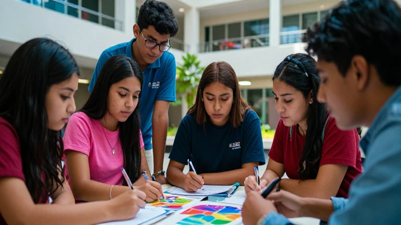 Estudiantes mexicanos colaborando en proyecto creativo
