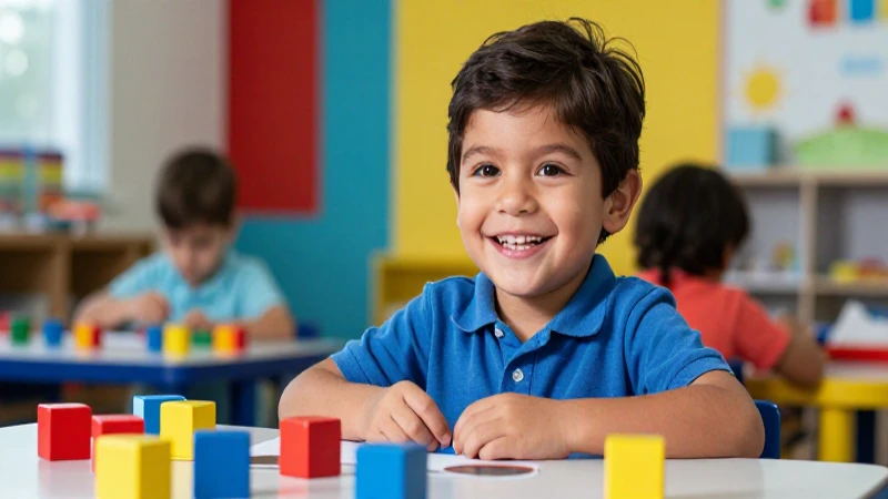 Niño mexicano sonriente en aula moderna vibrante