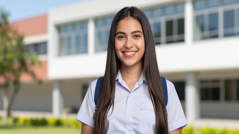 Estudiante mexicano sonriente en campus moderno