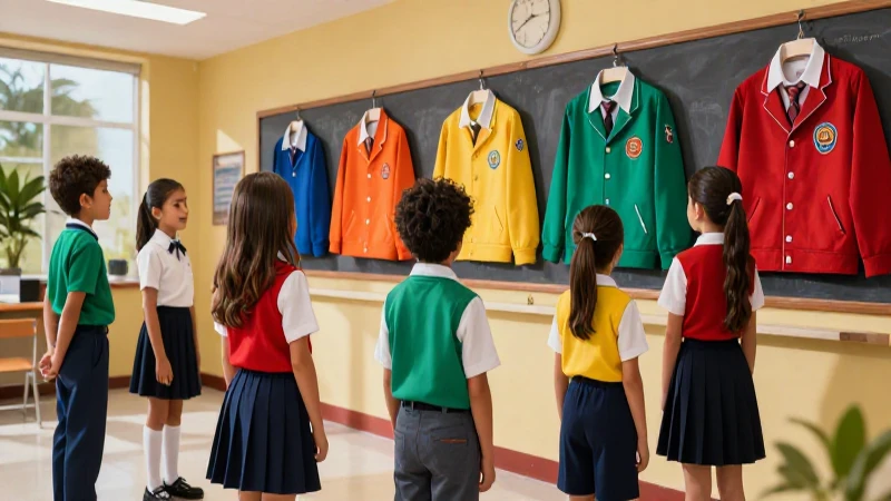 Estudiantes mexicanos con uniformes nuevos y coloridos