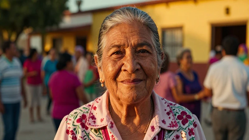 Mujer mexicana mayor sonriente en luz dorada