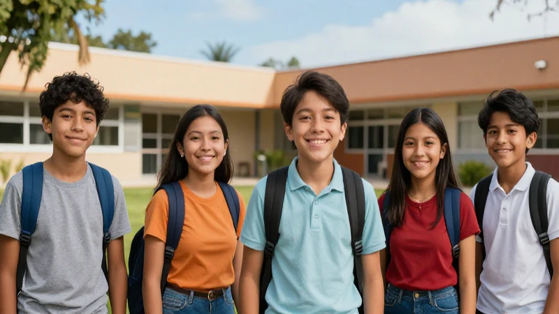Estudiantes mexicanos sonriendo en escuela moderna