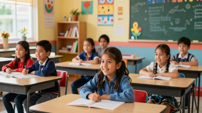 Niños felices aprendiendo en un aula moderna