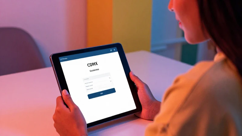 Cómo iniciar sesión en la cuenta llave de CDMX 31 Estudiante en tablet, entorno moderno, luz dramática