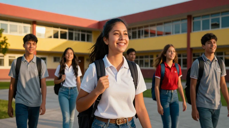 Estudiantes mexicanos sonriendo en el campus moderno