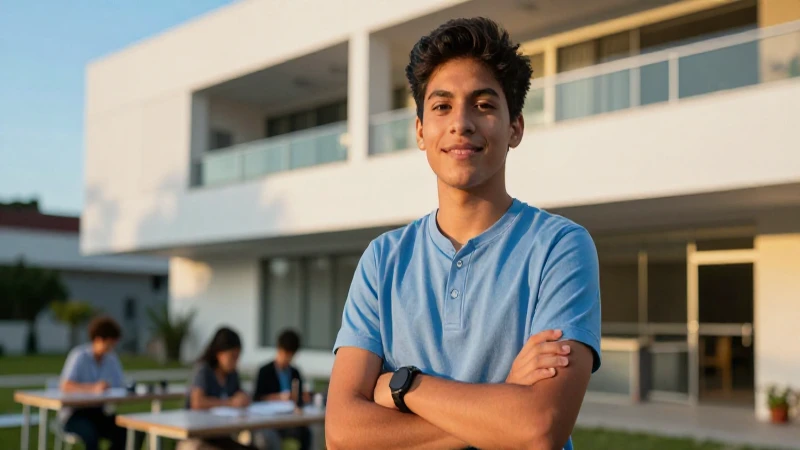 Estudiante mexicano en aula con luz dorada